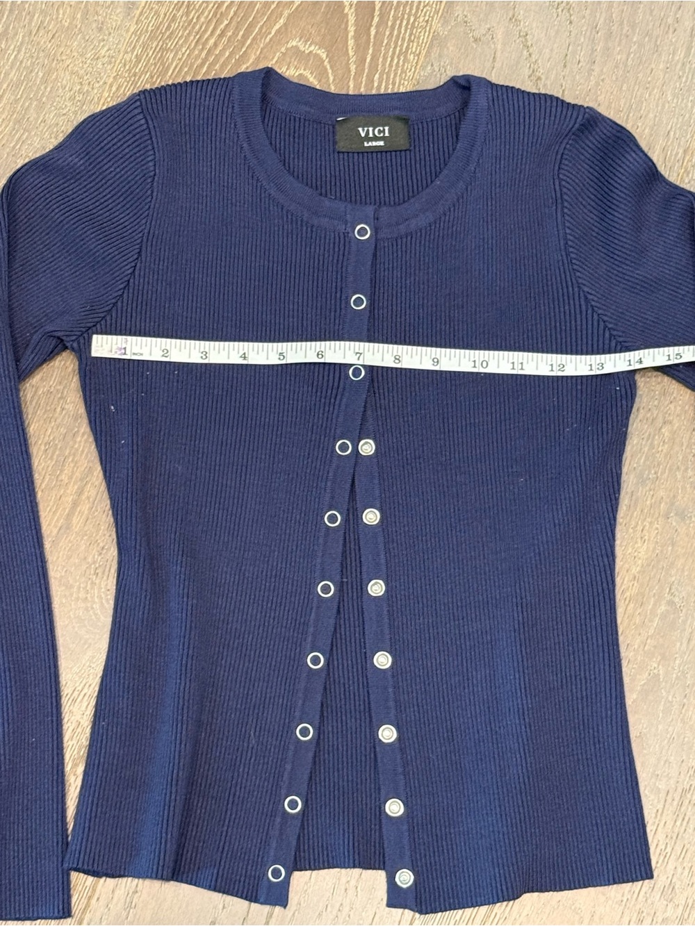 Vici Navy Ribbed Button-Up Cardigan - Picture 3 of 5